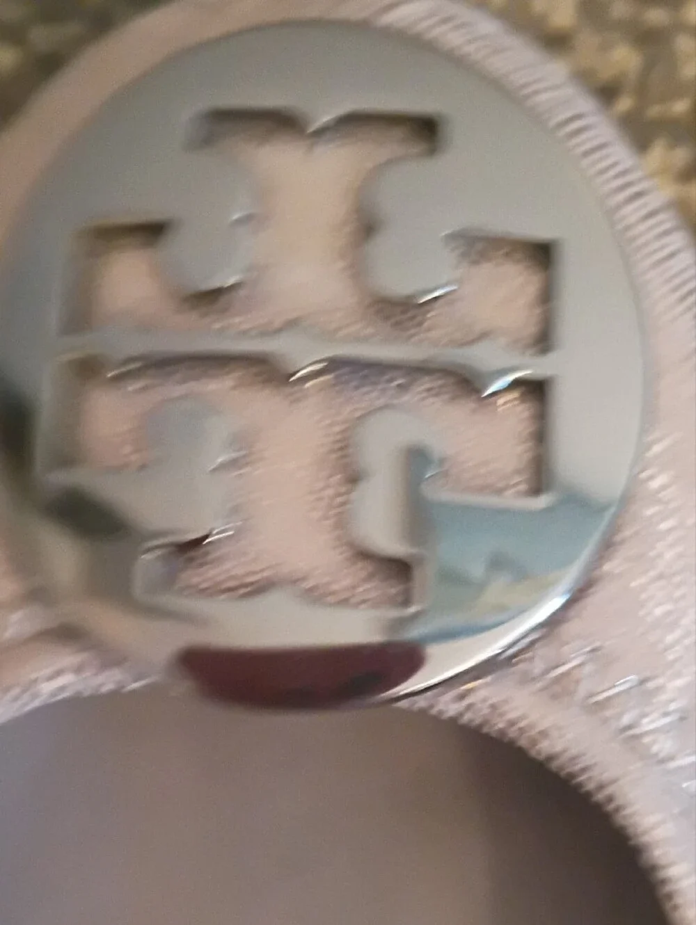 Tory Burch Metallic Silver Logo Ballet Flats - Women's